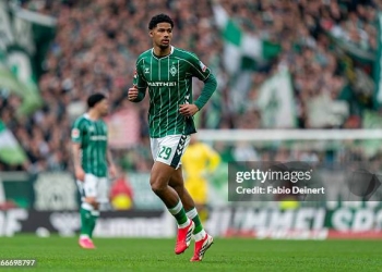 BREMEN, GERMANY - MARCH 15: Salim Musah of SV Werder Bremen is seen during the Bundesliga match between SV Werder Bremen and 1. FSV Mainz 05 at Weserstadion on March 15, 2026 in Bremen, Germany. (Photo by Fabio Deinert/Getty Images)