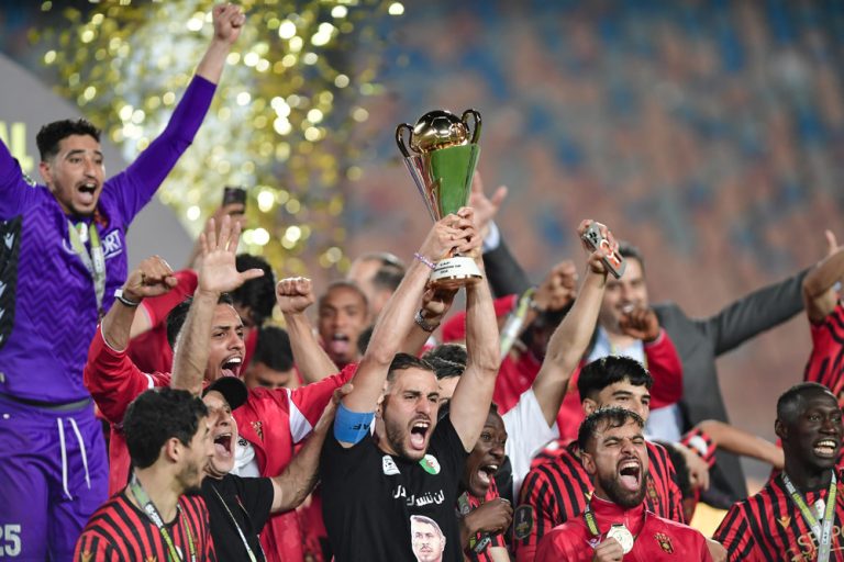 USM Alger players celebrate victory during the CAF Confederation Cup 2025/26 2nd Leg Final between Zamalek and USM Alger at Cairo International Stadium in Cairo, Egypt on 16 May 2026 ©Mostafa Emira/BackpagePix