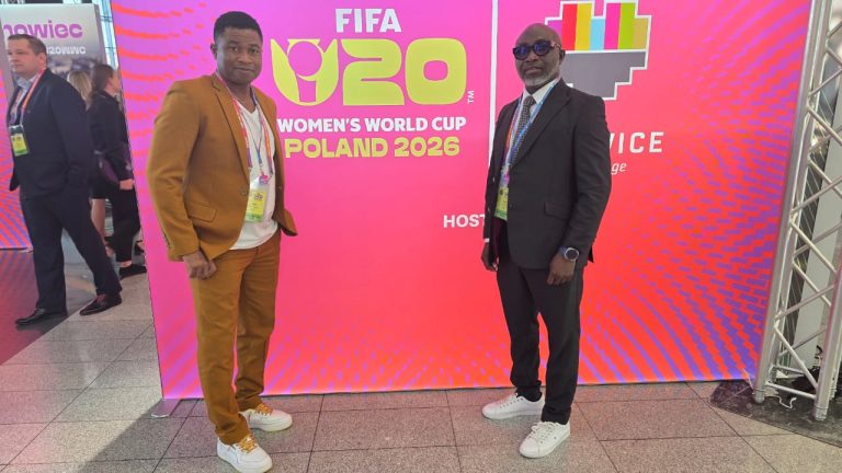GFA General Secretary, Prosper Harrison Addo, and Black Princesses Head Coach, Charles Sampson in attendance at the FIFA U-20 Women’s World Cup draw held in Poland.