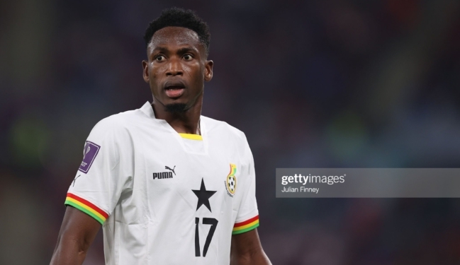 DOHA, QATAR - NOVEMBER 24: Abdul Rahman Baba of Ghana looks on during the FIFA World Cup Qatar 2022 Group H match between Portugal and Ghana at Stadium 974 on November 24, 2022 in Doha, Qatar. (Photo by Julian Finney/Getty Images)