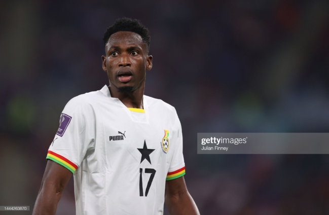 DOHA, QATAR - NOVEMBER 24: Abdul Rahman Baba of Ghana looks on during the FIFA World Cup Qatar 2022 Group H match between Portugal and Ghana at Stadium 974 on November 24, 2022 in Doha, Qatar. (Photo by Julian Finney/Getty Images)