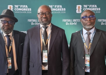 Kurt Okraku, Ghana FA President, General Secretary Prosper Harrison  Addo and Nana Oduro Sardo at  76th FIFA Congress in Canada
