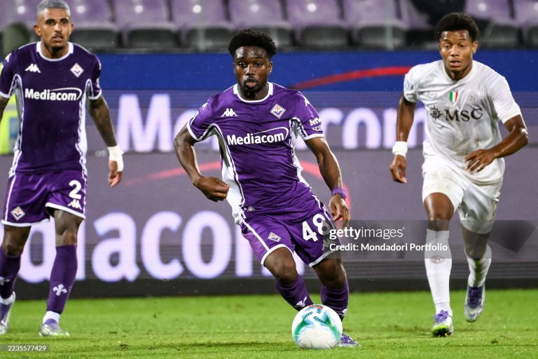 Tariq Lamptey of ACF Fiorentina in action during the Serie A football match between ACF Fiorentina and SSC Napoli at Artemio Franchi stadium. Florence (Italy), September 13th, 2025 (Photo by Elianton/Mondadori Portfolio via Getty Images)