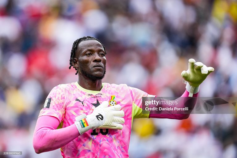 FOXBOROUGH, MASSACHUSETTS - JUNE 23: Benjamin Asare of Ghana celebrates after the FIFA World Cup 2026 Group L match between England and Ghana at Boston Stadium on June 23, 2026 in Foxborough, Massachusetts. (Photo by Daniela Porcelli/Getty Images)