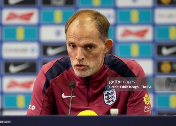 Thomas Tuchel, Head Coach of England, speaks to the media during a press conference (Photo by Eddie Keogh – The FA/The FA via Getty Images)
