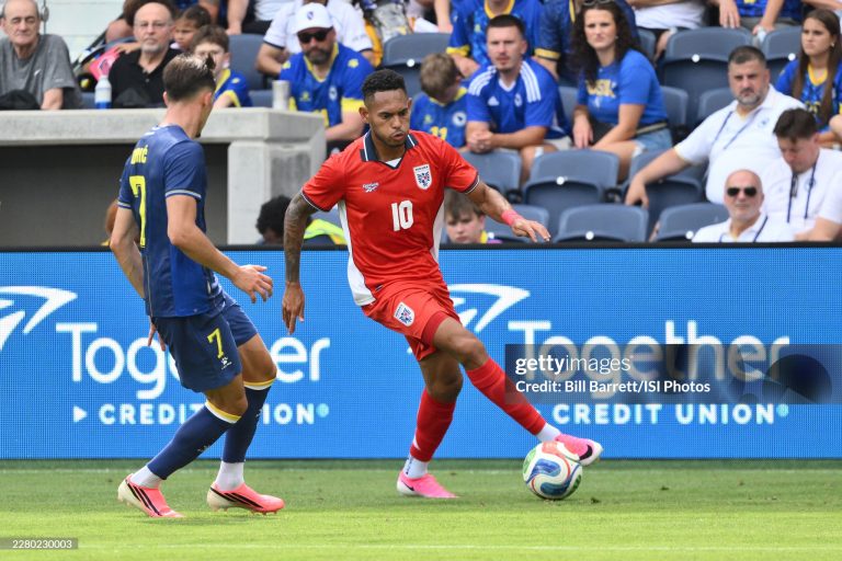 ST LOUIS, MISSOURI - JUNE 6: Ismael Diaz #10 of Panama with the ball during the second half of the international friendly match between Panama and Bosnia & Herzegovina at Energizer Park on June 6, 2026 in St Louis, Missouri. (Photo by Bill Barrett/ISI Photos/ISI Photos via Getty Images)