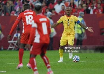 TORONTO, CANADA - JUNE 17: Jordan Ayew of Ghana in action against Cecilio Waterman of Panama during 2026 FIFA World Cup First Stage Group L match between Ghana and Panama at Toronto Stadium (BMO Field) in Toronto, Ontario, Canada on June 17, 2026. (Photo by Mert Alper Dervis/Anadolu via Getty Images)