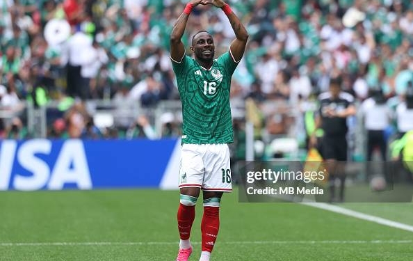 MEXICO CITY, MEXICO - JUNE 11: Julián Quiñones of Mexico celebrates after scoring the first goal of his team during the FIFA World Cup 2026 Group A match between Mexico and South Africa at Mexico City Stadium on June 11, 2026 in Mexico City, Mexico. (Photo by MB Media/Getty Images)
