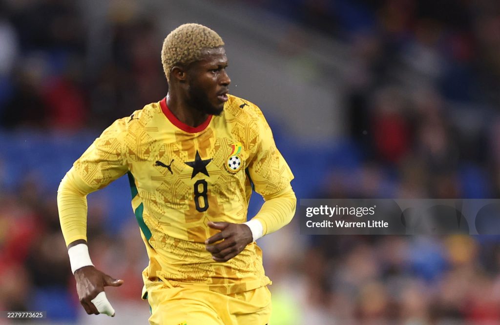 CARDIFF, WALES - JUNE 02: Kwasi Sibo of Ghana looks on during the international friendly match between Wales and Ghana at Cardiff City Stadium on June 02, 2026 in Cardiff, Wales. (Photo by Warren Little/Getty Images)