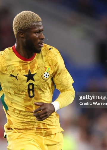 CARDIFF, WALES - JUNE 02: Kwasi Sibo of Ghana looks on during the international friendly match between Wales and Ghana at Cardiff City Stadium on June 02, 2026 in Cardiff, Wales. (Photo by Warren Little/Getty Images)