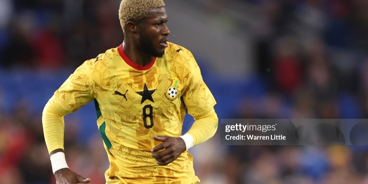 CARDIFF, WALES - JUNE 02: Kwasi Sibo of Ghana looks on during the international friendly match between Wales and Ghana at Cardiff City Stadium on June 02, 2026 in Cardiff, Wales. (Photo by Warren Little/Getty Images)
