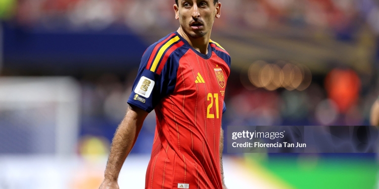 ATLANTA, GEORGIA - JUNE 15: Mikel Oyarzabal #21 of Spain looks on during the FIFA World Cup 2026 Group H match between Spain and Cabo Verde at Atlanta Stadium on June 15, 2026 in Atlanta, Georgia. (Photo by Florencia Tan Jun/Getty Images)