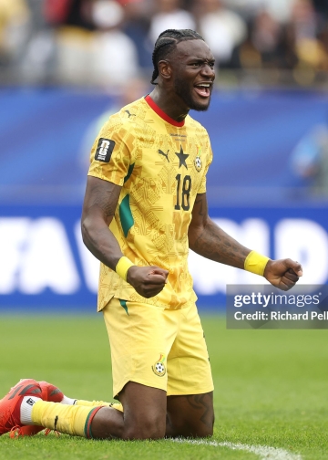 FOXBOROUGH, MASSACHUSETTS - JUNE 23: Jerome Opoku #18 of Ghana celebrates after the scoreless draw in the FIFA World Cup 2026 Group L match between England and Ghana at Boston Stadium on June 23, 2026 in Foxborough, Massachusetts. (Photo by Richard Pelham/Getty Images)
