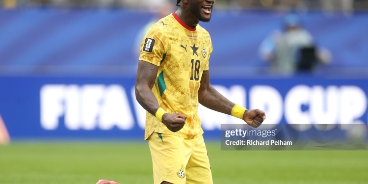 FOXBOROUGH, MASSACHUSETTS - JUNE 23: Jerome Opoku #18 of Ghana celebrates after the scoreless draw in the FIFA World Cup 2026 Group L match between England and Ghana at Boston Stadium on June 23, 2026 in Foxborough, Massachusetts. (Photo by Richard Pelham/Getty Images)