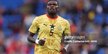 CARDIFF, WALES - JUNE 02: Thomas Partey of Ghana  during the international friendly match between Wales and Ghana at Cardiff City Stadium on June 02, 2026 in Cardiff, Wales. (Photo by Catherine Ivill - AMA/Getty Images)