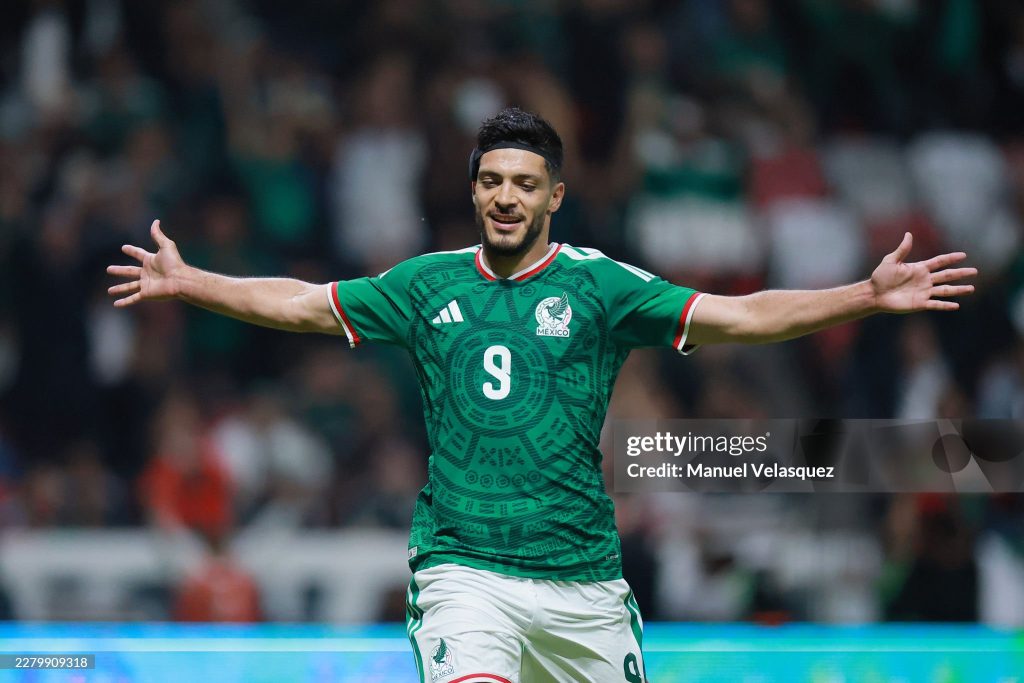 TOLUCA, MEXICO - JUNE 04: Raúl Jiménez of Mexico celebrates the team's second goal scored by an own goal of Stefan Bukinac of Serbia (not in frame) during the international friendly match between Mexico and Serbia at Nemesio Diez Stadium on June 04, 2026 in Toluca, Mexico. (Photo by Manuel Velasquez/Getty Images)