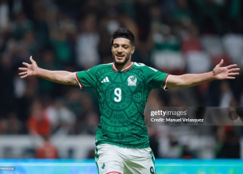 TOLUCA, MEXICO - JUNE 04: Raúl Jiménez of Mexico celebrates the team's second goal scored by an own goal of Stefan Bukinac of Serbia (not in frame) during the international friendly match between Mexico and Serbia at Nemesio Diez Stadium on June 04, 2026 in Toluca, Mexico. (Photo by Manuel Velasquez/Getty Images)