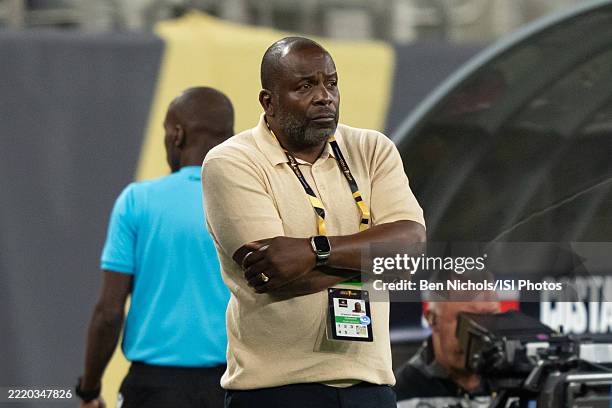 SAN DIEGO, CALIFORNIA - JUNE 15: Suriname head coach Stanley Menzo during their Gold Cup match against Costa Rica at Snapdragon Stadium on June 15, 2025 in San Diego, California. (Photo by Ben Nichols/ISI Photos/ISI Photos via Getty Images)