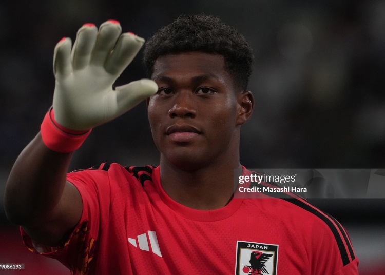TOKYO, JAPAN - MAY 31: Zion Suzuki of Japan looks on during the international friendly match between Japan and Iceland at MUFG Stadium on May 31, 2026 in Tokyo, Japan. (Photo by Masashi Hara/Getty Images)