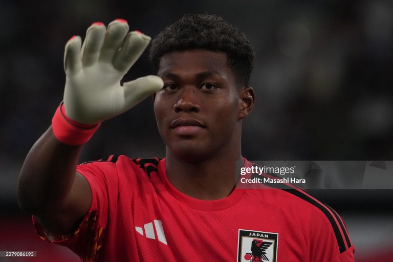 TOKYO, JAPAN - MAY 31: Zion Suzuki of Japan looks on during the international friendly match between Japan and Iceland at MUFG Stadium on May 31, 2026 in Tokyo, Japan. (Photo by Masashi Hara/Getty Images)