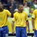Dortmund, GERMANY:  Brazilian forward Adriano (R) celebrates after scoring his team's second goal with Brazilian forward Ronaldo (C), who scored their first goal, as Brazilian midfielder Ronaldinho (L) gestures during the round of 16 World Cup football match between Brazil and Ghana at Dortmund's World Cup Stadium, 27 June 2006. Brazil were leading 2-0 at half-time.       AFP PHOTO / VANDERLEI ALMEIDA  (Photo credit should read VANDERLEI ALMEIDA/AFP via Getty Images)