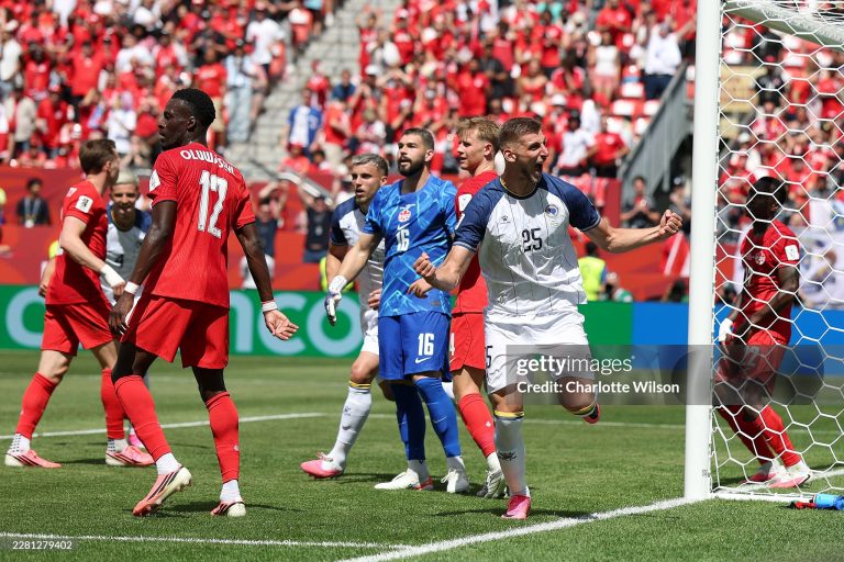 TORONTO, ONTARIO - JUNE 12: Jovo Lukic #25 of Bosnia and Herzegovina celebrates scoring his team's first goal during the FIFA World Cup 2026 Group B match between Canada and Bosnia and Herzegovina at Toronto Stadium on June 12, 2026 in Toronto, Ontario. (Photo by Charlotte Wilson/Getty Images)