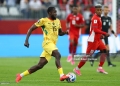 TORONTO, ONTARIO - JUNE 17: Elisha Owusu #15 of Ghana runs with the ball during the FIFA World Cup 2026 Group L match between Ghana and Panama at Toronto Stadium on June 17, 2026 in Toronto, Ontario. (Photo by Robert Cianflone/Getty Images)