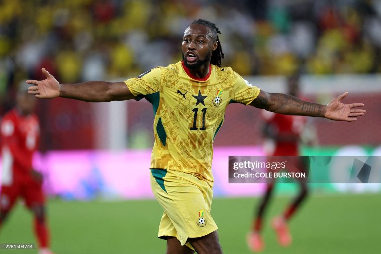 Ghana's forward #11 Antoine Semenyo gestures during the 2026 World Cup Group L football match between Ghana and Panama at the Toronto Stadium in Toronto on June 17, 2026. (Photo by Cole Burston / AFP via Getty Images)