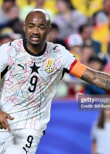 KANSAS CITY, MISSOURI - JULY 03: Jordan Ayew #9 of Ghana during the second half of a FIFA World Cup 2026 Round Of 32 match between Colombia and Ghana at Kansas City Stadium on July 3, 2026 in Kansas City, Missouri. (Photo by Bill Barrett/ISI Photos/ISI Photos via Getty Images)