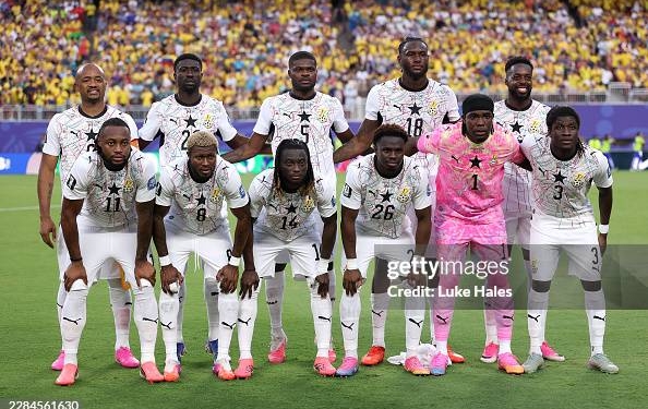 KANSAS CITY, MISSOURI - JULY 03: Ghana players pose for a team photograph before the FIFA World Cup 2026 Round of 32 match between Colombia and Ghana at Kansas City Stadium on July 03, 2026 in Kansas City, Missouri. (Photo by Luke Hales/Getty Images)