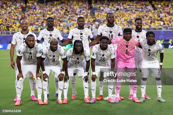 KANSAS CITY, MISSOURI - JULY 03: Ghana players pose for a team photograph before the FIFA World Cup 2026 Round of 32 match between Colombia and Ghana at Kansas City Stadium on July 03, 2026 in Kansas City, Missouri. (Photo by Luke Hales/Getty Images)