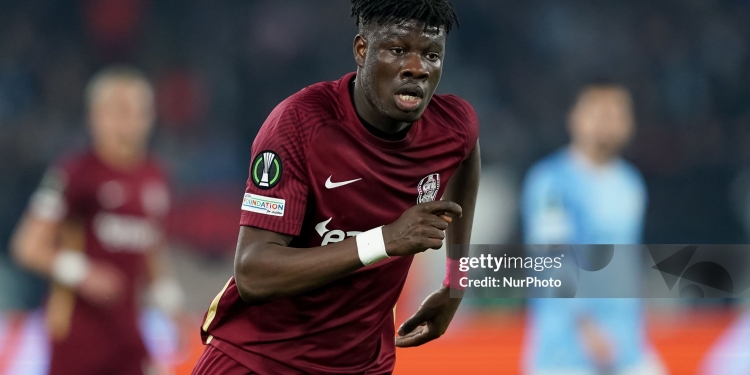 Emmanuel Yeboah of Cluj CFR during the UEFA Europa Conference League knockout round play-off leg one match between SS Lazio and Cluj CFR at Stadio Olimpico, Rome, Italy on 16 February 2023. (Photo by Giuseppe Maffia/NurPhoto via Getty Images)