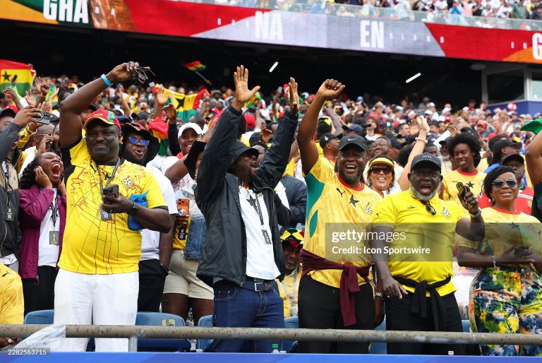 FOXBOROUGH, MA - JUNE 23: Fans of Ghana cheer on their team during the FIFA World Cup 2026 Group L match between England and Ghana on June 23, 2026, at Boston Stadium in Foxborough, MA. (Photo by M. Anthony Nesmith/Icon Sportswire via Getty Images)