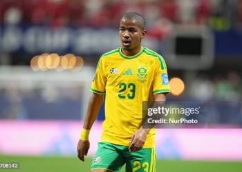 Jayden Adams (South Africa)  looks on during Group A FIFA World Cup 2026, Chezia and South Africa , Atlanta Stadium, Atlanta, United States on June 18  2026. (Photo by Ulrik Pedersen/NurPhoto via Getty Images)