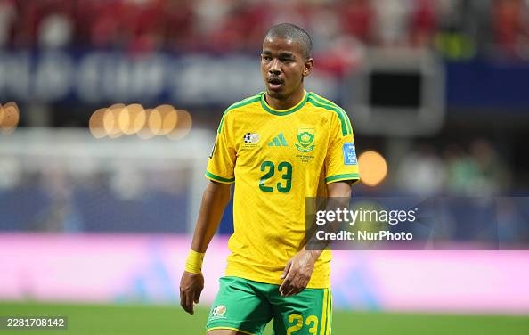 Jayden Adams (South Africa) looks on during Group A FIFA World Cup 2026, Chezia and South Africa , Atlanta Stadium, Atlanta, United States on June 18 2026. (Photo by Ulrik Pedersen/NurPhoto via Getty Images)