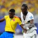 KANSAS CITY, UNITED STATES - JULY 3: Jhon Cordoba (9) of Colombia in action against Jerome Opoku (R) of Ghana during the 2026 FIFA World Cup Round of 32 match between Colombia and Ghana at Arrowhead Stadium (Kansas City Stadium) in Kansas City, Missouri, United States on July 3, 2026. (Photo by Hakan Akgun/Anadolu via Getty Images)