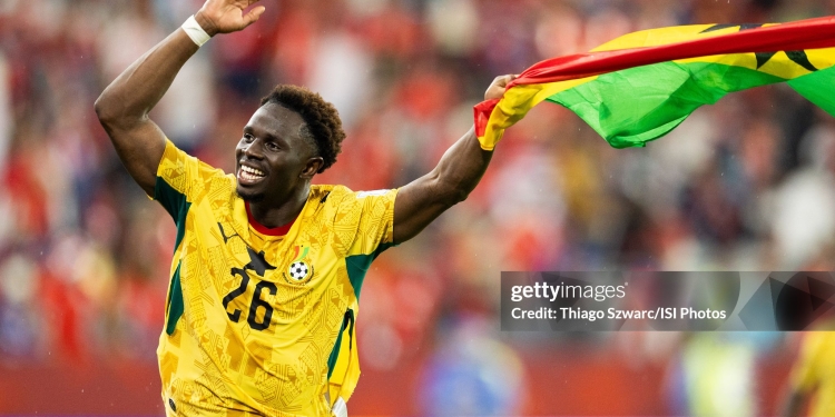 TORONTO, CANADA - JUNE 17: Marvin Senaya #26 of Ghana celebrates his team's victory after the FIFA World Cup 2026 Group L match between Ghana and Panama at Toronto Stadium on June 17, 2026 in Toronto, Canada. (Photo by Thiago Szwarc/ISI Photos/ISI Photos via Getty Images)