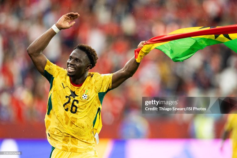 TORONTO, CANADA - JUNE 17: Marvin Senaya #26 of Ghana celebrates his team's victory after the FIFA World Cup 2026 Group L match between Ghana and Panama at Toronto Stadium on June 17, 2026 in Toronto, Canada. (Photo by Thiago Szwarc/ISI Photos/ISI Photos via Getty Images)