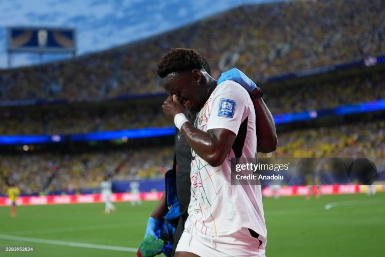 KANSAS CITY, UNITED STATES - JULY 3: Marvin Senaya (26) of Ghana leaves the pitch after injury during the 2026 FIFA World Cup Round of 32 match between Colombia and Ghana at Arrowhead Stadium (Kansas City Stadium) in Kansas City, Missouri, United States on July 3, 2026. (Photo by Hakan Akgun/Anadolu via Getty Images)