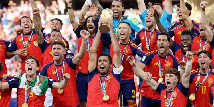 Getty Images
Image caption,
Winners Spain were one of six European teams to reach the quarter-finals of this summer's World Cup