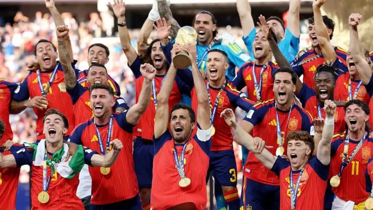 Getty Images
Image caption,
Winners Spain were one of six European teams to reach the quarter-finals of this summer's World Cup