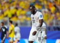 KANSAS CITY, UNITED STATES - JULY 3: Jerome Opoku (18) of Ghana looks on during the 2026 FIFA World Cup Round of 32 match between Colombia and Ghana at Arrowhead Stadium (Kansas City Stadium) in Kansas City, Missouri, United States on July 3, 2026. (Photo by Hakan Akgun/Anadolu via Getty Images)