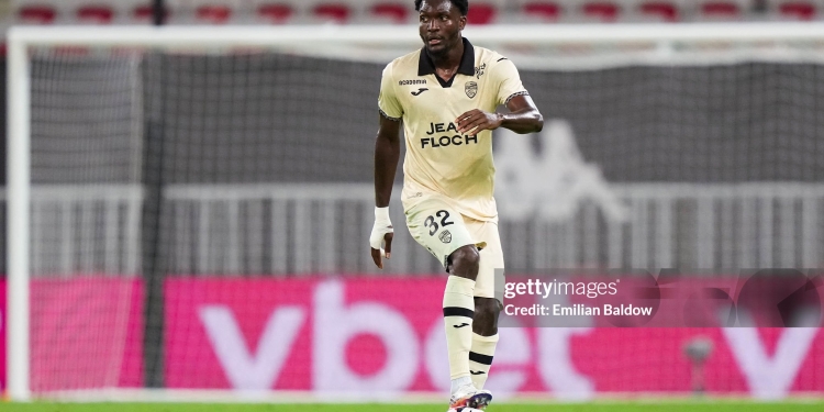 Nathaniel ADJEI of Lorient during the Ligue 1 McDonald's match between Nice and Lorient at Allianz Riviera on August 22, 2026 in Nice, France. (Photo by Emilian Baldow/Icon Sport via Getty Images)