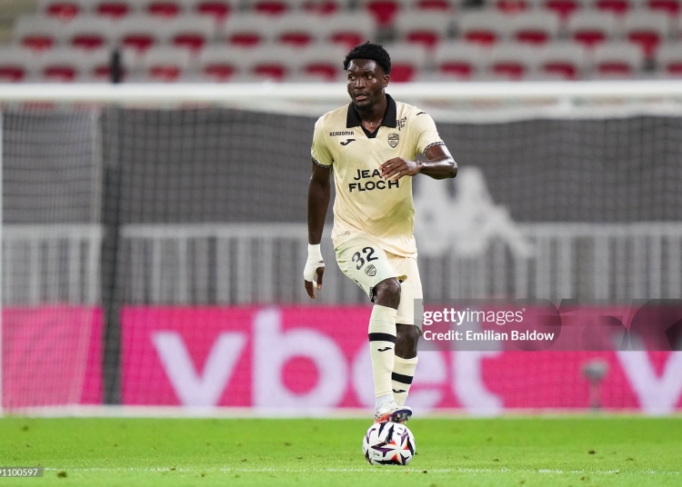 Nathaniel ADJEI of Lorient during the Ligue 1 McDonald's match between Nice and Lorient at Allianz Riviera on August 22, 2026 in Nice, France. (Photo by Emilian Baldow/Icon Sport via Getty Images)