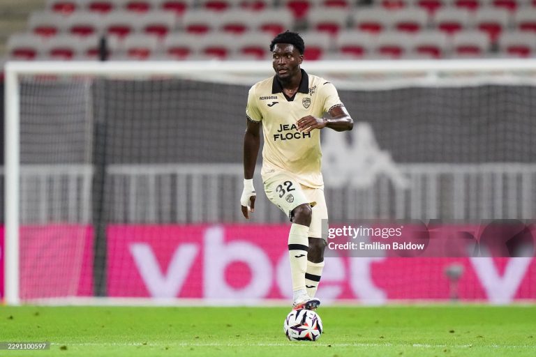 Nathaniel ADJEI of Lorient during the Ligue 1 McDonald's match between Nice and Lorient at Allianz Riviera on August 22, 2026 in Nice, France. (Photo by Emilian Baldow/Icon Sport via Getty Images)