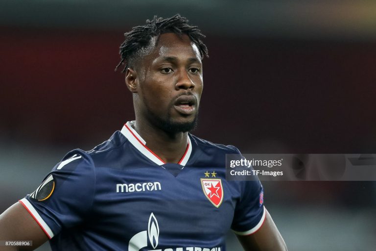 LONDON, ENGLAND - NOVEMBER 02: Richmond Boakye of Red Star Belgrade looks on during UEFA Europa League Group H match between Arsenal and Red Star Belgrade (Crvena Zvezda) at The Emirates , London 2 Nov 2017 (Photo by TF-Images/TF-Images via Getty Images)