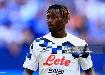 GELSENKIRCHEN, GERMANY - AUGUST 8: Ibrahim Kakari Sulemana of Atalanta BC looks on during the pre-season friendly match between FC Schalke 04 and Atalanta BC at the Veltins-Arena on August 8, 2026 in Gelsenkirchen, Germany. (Photo by Rene Nijhuis/MB Media/Getty Images)