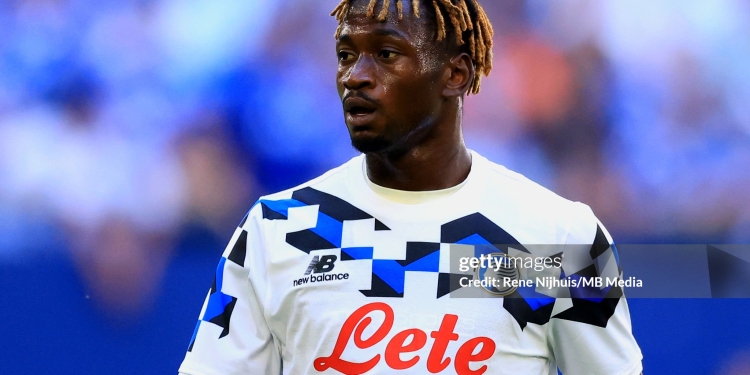 GELSENKIRCHEN, GERMANY - AUGUST 8: Ibrahim Kakari Sulemana of Atalanta BC looks on during the pre-season friendly match between FC Schalke 04 and Atalanta BC at the Veltins-Arena on August 8, 2026 in Gelsenkirchen, Germany. (Photo by Rene Nijhuis/MB Media/Getty Images)
