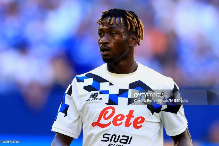 GELSENKIRCHEN, GERMANY - AUGUST 8: Ibrahim Kakari Sulemana of Atalanta BC looks on during the pre-season friendly match between FC Schalke 04 and Atalanta BC at the Veltins-Arena on August 8, 2026 in Gelsenkirchen, Germany. (Photo by Rene Nijhuis/MB Media/Getty Images)