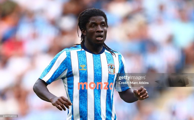 COVENTRY, ENGLAND - AUGUST 14:Caleb Yirenkyi of Coventry City during the pre-season friendly match between Coventry City and AS Monaco at The Coventry Building Society Arena on August 14, 2026 in Coventry, United Kingdom. (Photo by Marc Atkins/Getty Images)